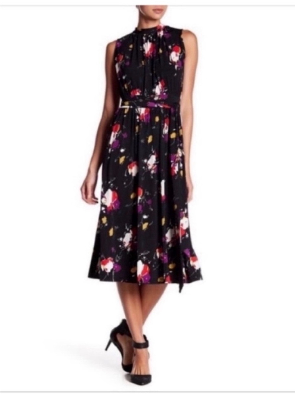 Leota Mindy Fleur Nouveau black floral midi dress